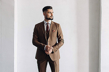 Мужской костюм тройка однотонного коричневого цвета