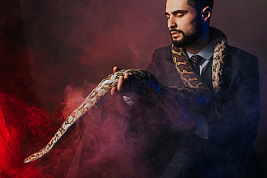 Мужской костюм Черного цвета текстурный со змеей