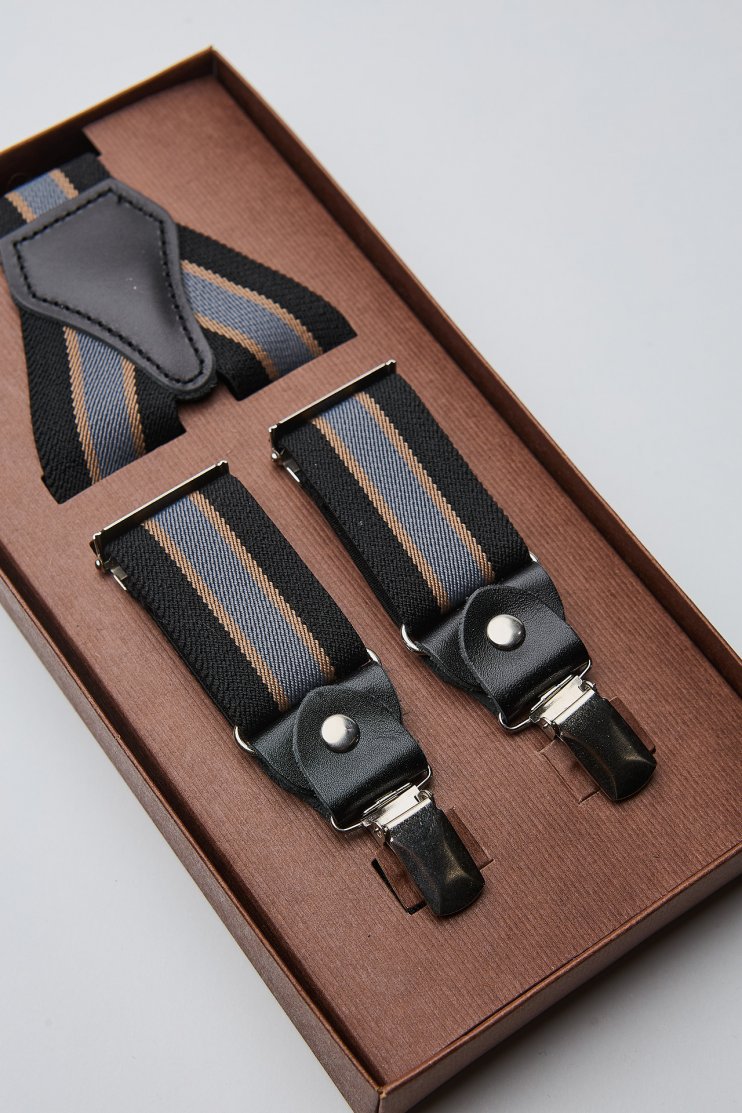 Мужские подтяжки в черную и серую полоску