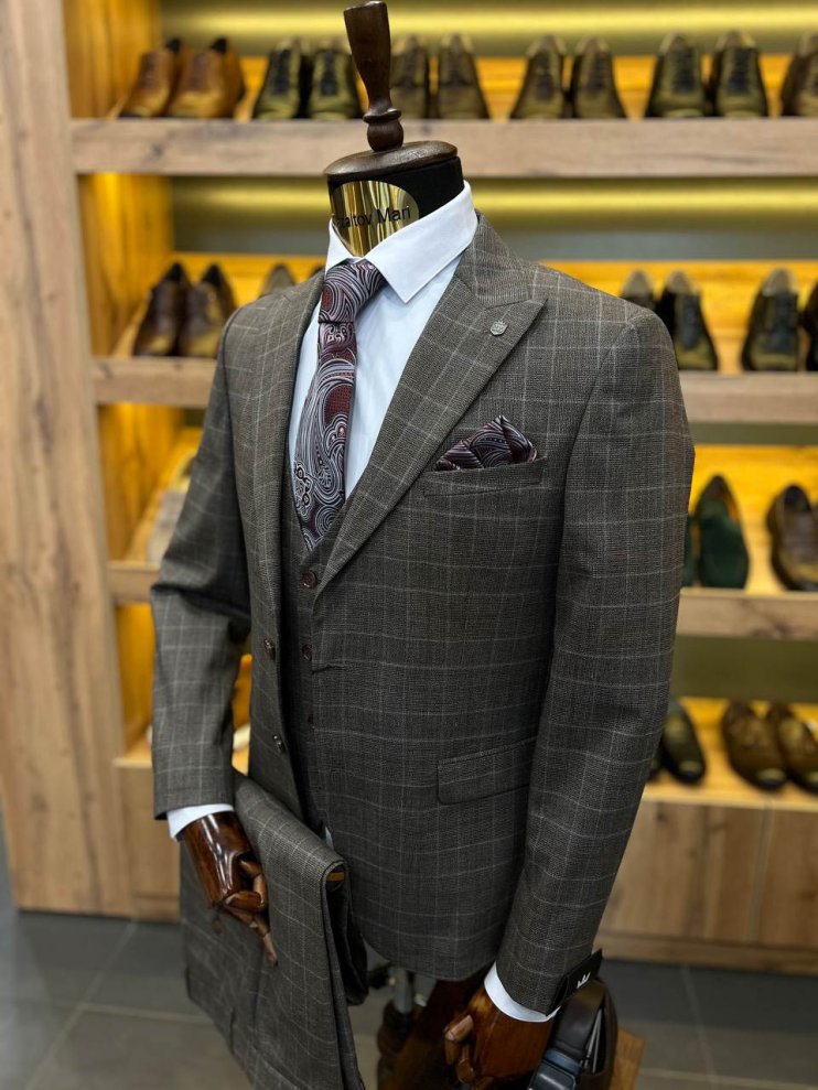 Костюм MAZALTOVMAN 3-ка премиум Коричневый в клетку