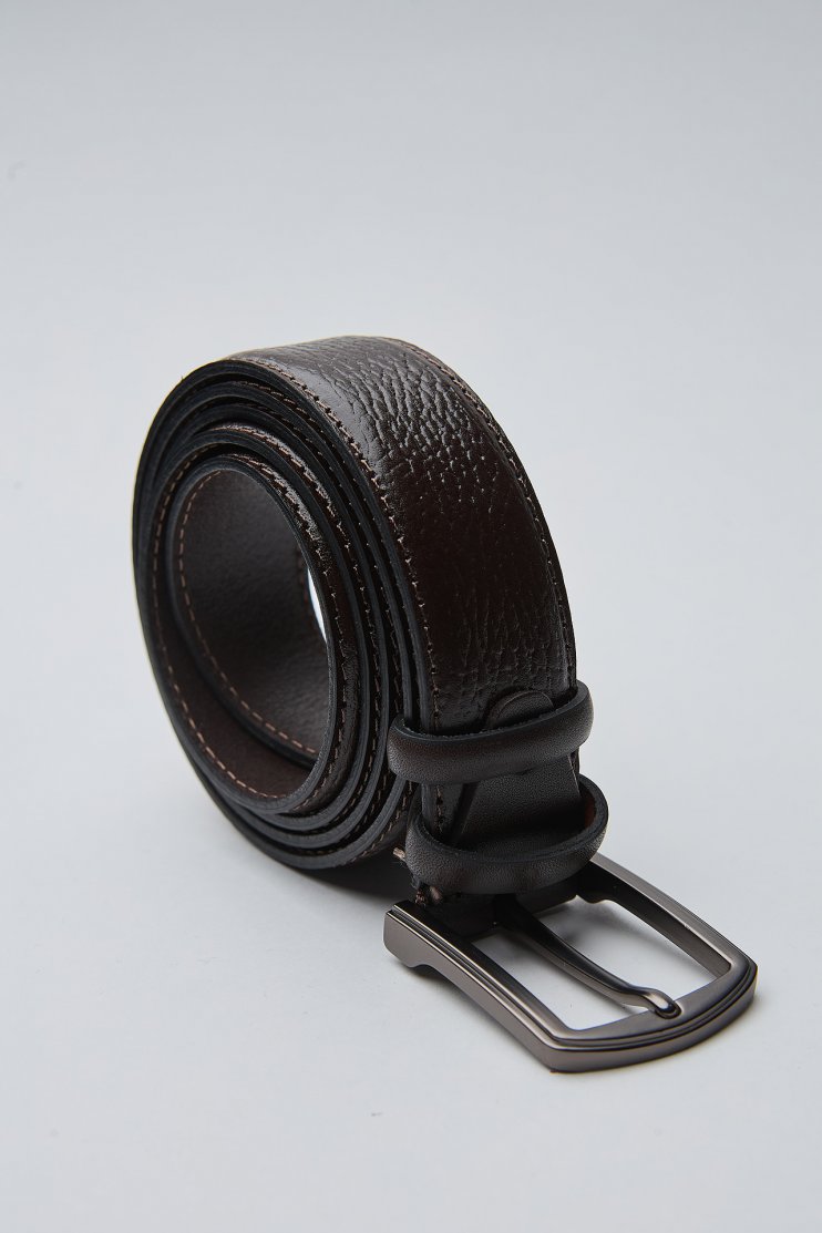 Мужской ремень темно-коричневый текстурный в строчку